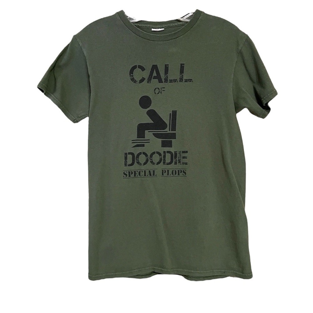 Gildan Olive Green Graphic Tee - Short Sleeve COD Call of Doodie Funny T Sz S